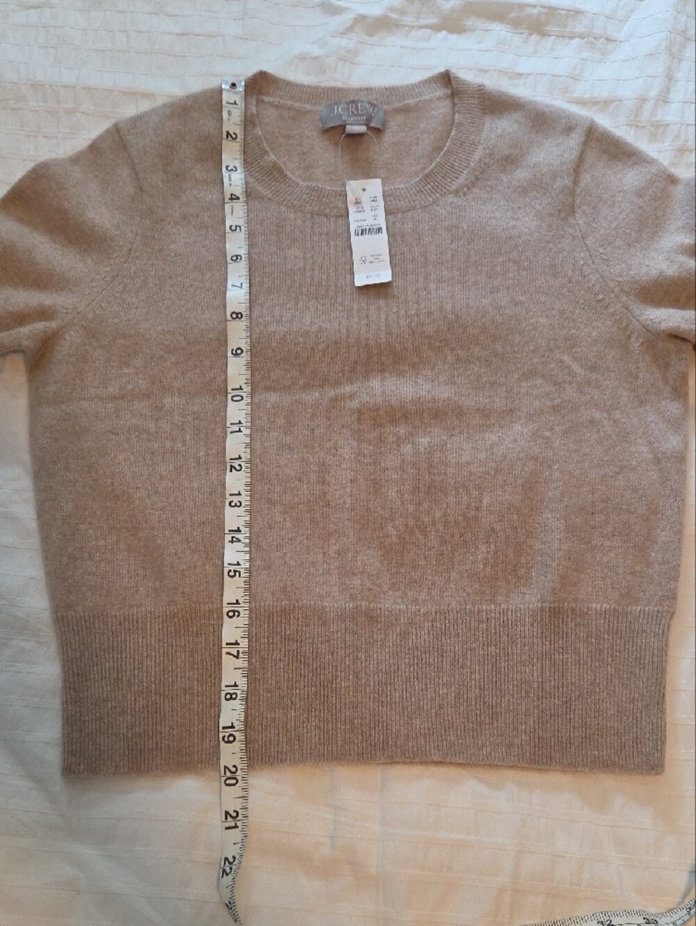 J. Crew Short-Sleeve Cashmere Crewneck Sweater in Light Taupe - Picture 4 of 4